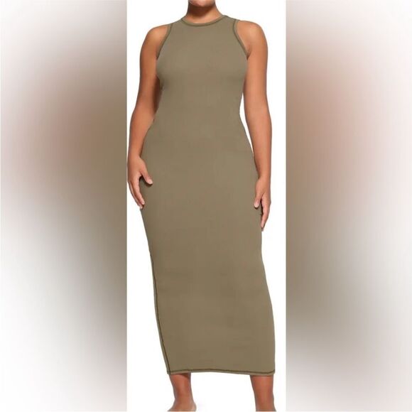 Skims NWT Cotton Rib Dress in Army Size Medium - Picture 1 of 8